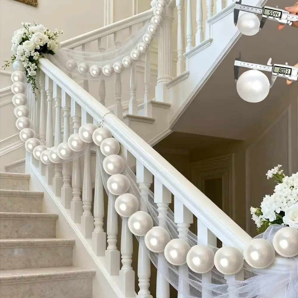 20-Piece 3.15" Giant Faux Pearl Garland, Elegant Staircase Decoration, Perfect for Weddings & Holidays, Luxurious Home Accents