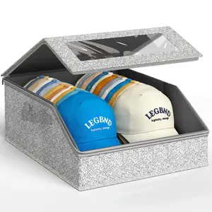 Zippered Foldable Baseball Cap Storage Box Dustproof with Window Large Capacity Stackable Hat Organizer Case