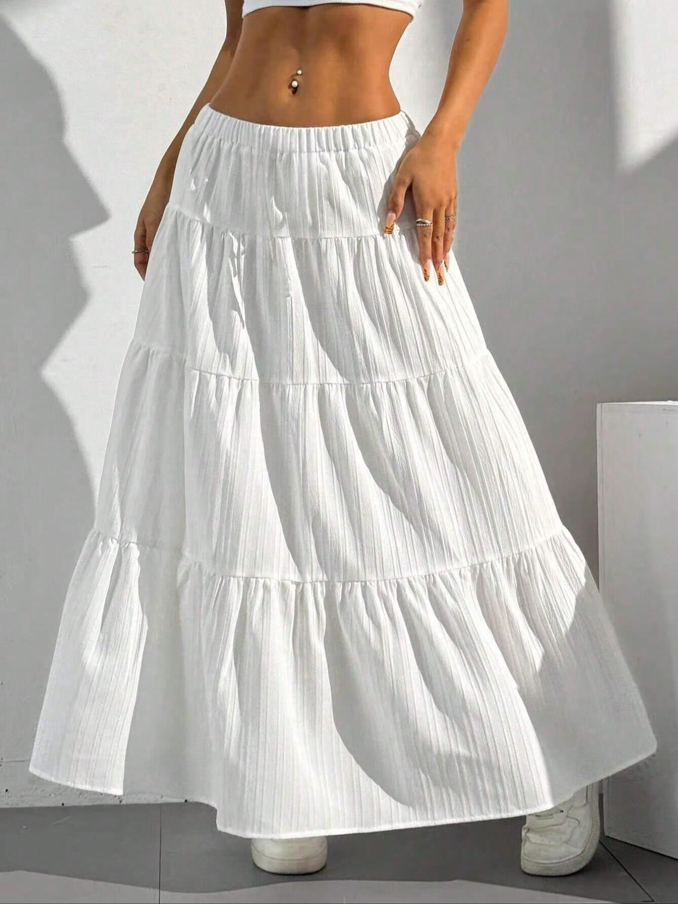 Women's Plain Ruffle Trim Skirt, Casual Fashion Long Skirt for Daily Wear, Ladies Bottoms for All Seasons, Ruffle Hem Skirt