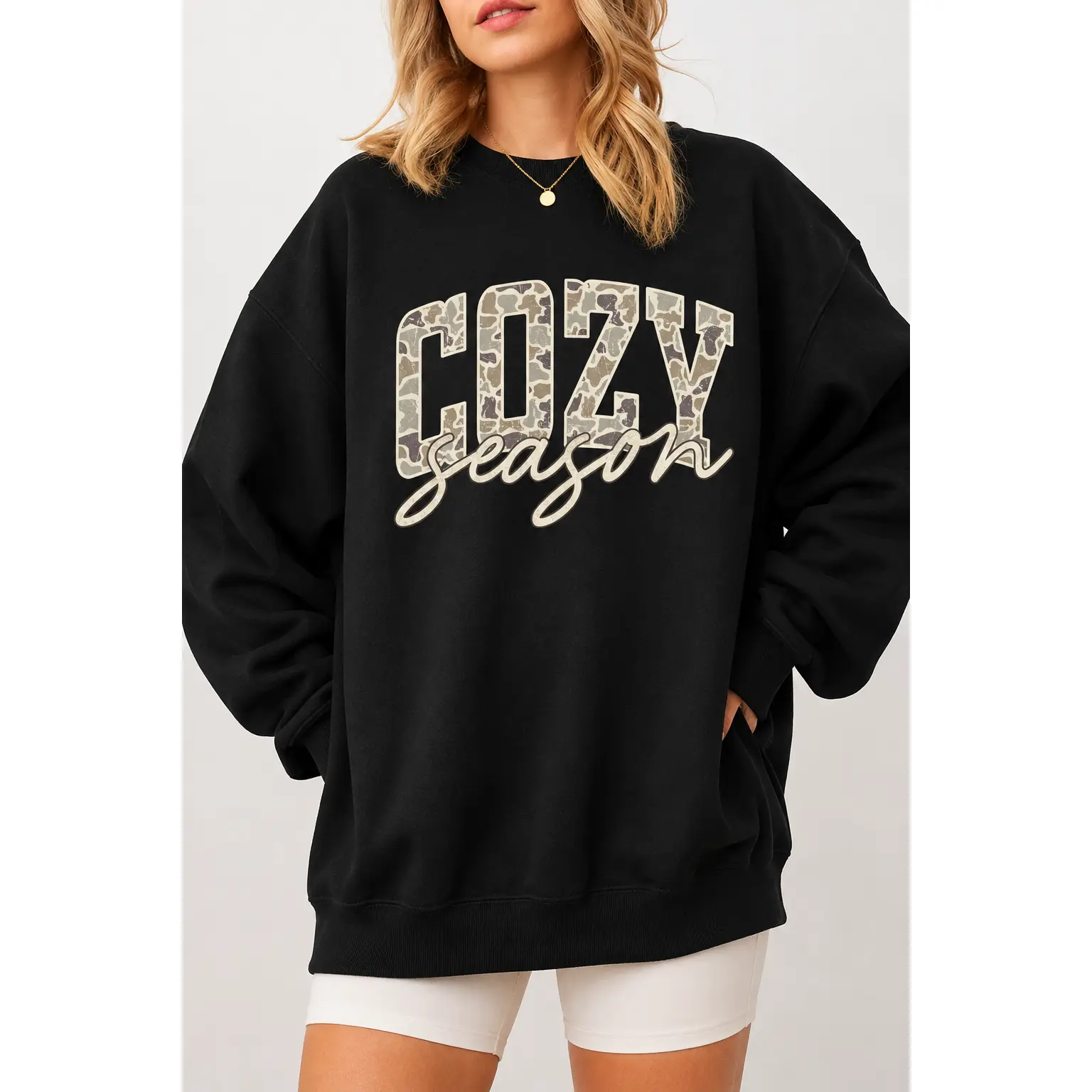 Cozy Season Camo Print Sweatshirt - Ash Grey - Camo Sweatshirt