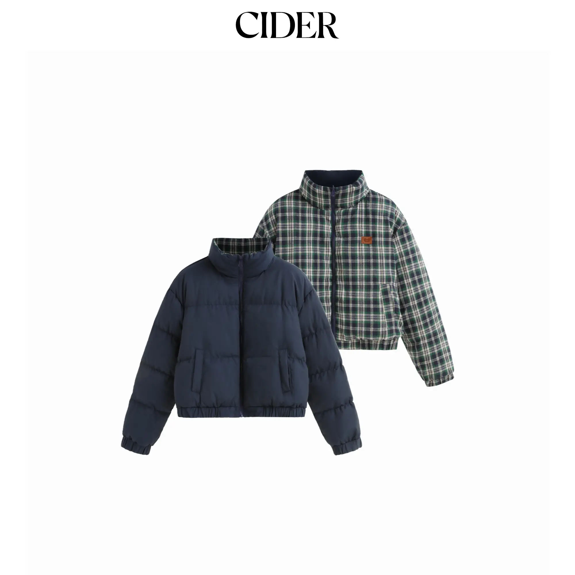 Cider Reversible Cotton-blend Stand Collar Tartan Zip Through Puffer SummerFinds