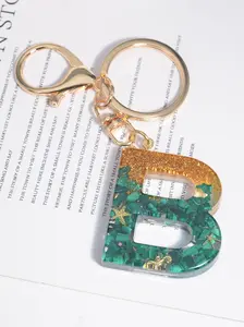 Nautical Style 26 Letter Keychain, Pebble Gold Foil Star Resin Pendant, Car Decoration Accessory, Casual Butterfly Pattern