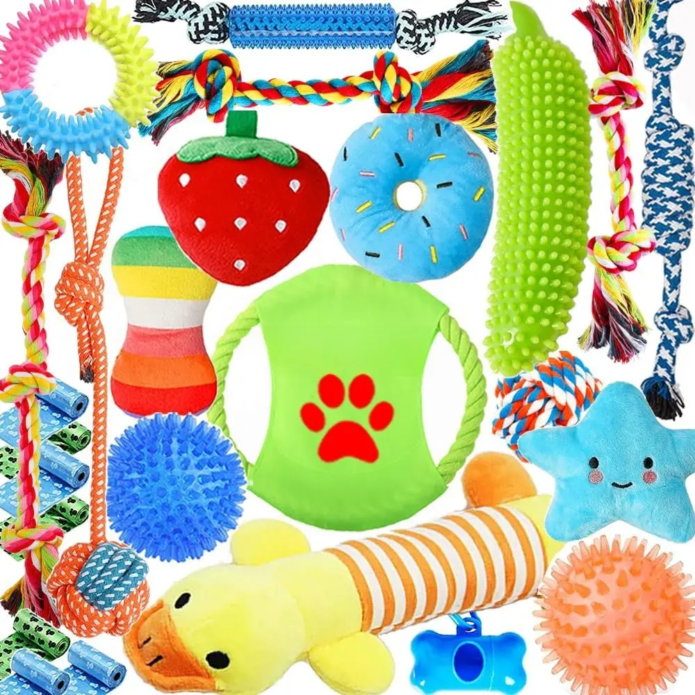 Toys 25 Pack for Fun and  Cleaning, Puppy  Toys Pack with Squeak Plush ,Squeaky  Balls,Tug of War and Rope Toys for Puppy to Small Dogs