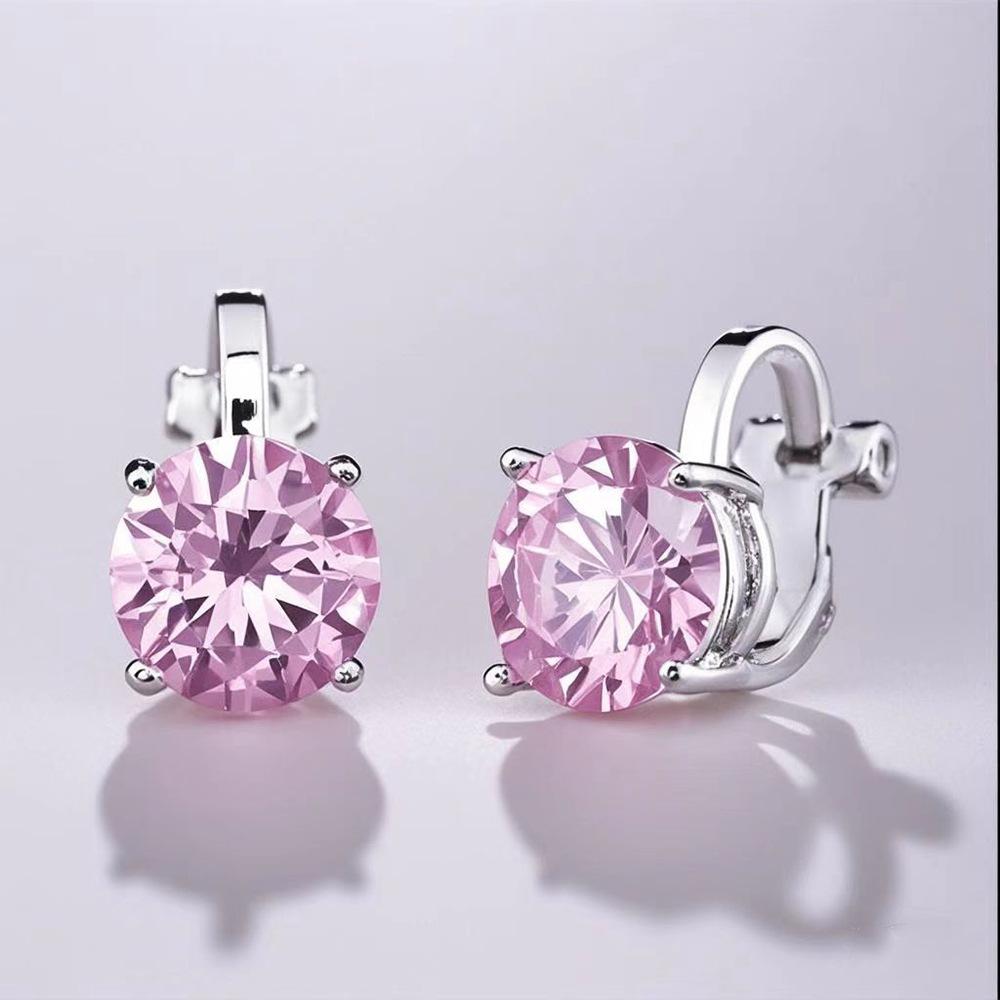 Micro-inlaid zirconia non-pierced ear clips for women, 3A grade super shiny geometric round colored earrings Moissanite Stud Unisex Hip Hop Zircon