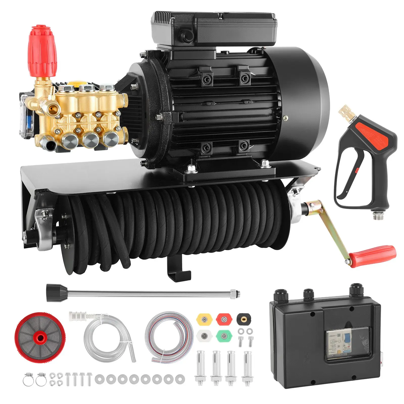 VEVOR Electric Pressure Washer Pump Kit, 1950 PSI, 3.2 GPM Triplex Pump with 5 HP 240V Motor, 121.54 lbs, Wall Mount Bracket, Spray Gun, Wand, Hose, 5 Nozzles – Tackle Driveways, Outdoor Equipment Cleaning