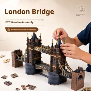 Handmade DIY Wooden 3D Puzzle Assembly Model London Bridge Creative Desktop Decoration Children's Gift Wholesale toy decorative book nook kit house building classic design bookshelf decor journal planner alley build chinese feng shui hot dish