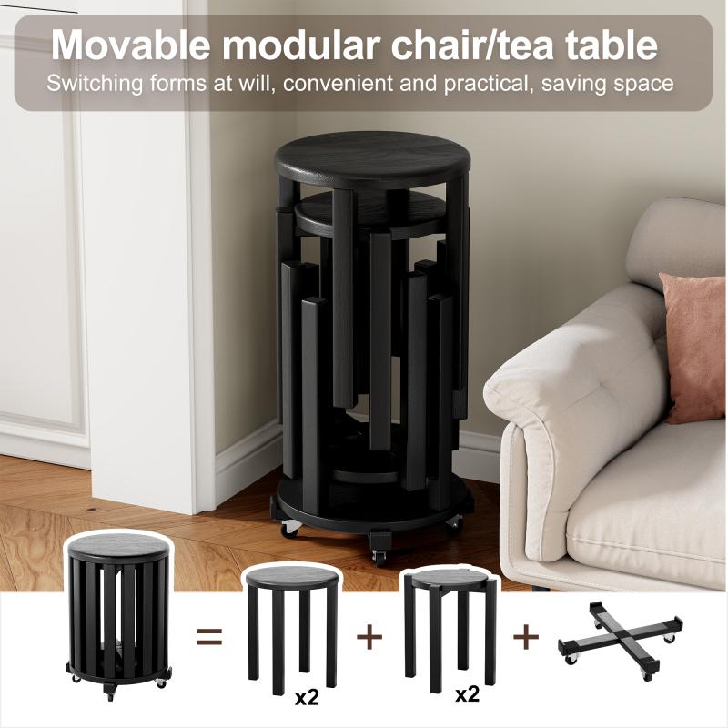 100% solid wood stackable stools set of 4, wooden stools, 18-inch stools, stacking stools, nesting tables, sturdy and durable, no installation required, top stackable round side table