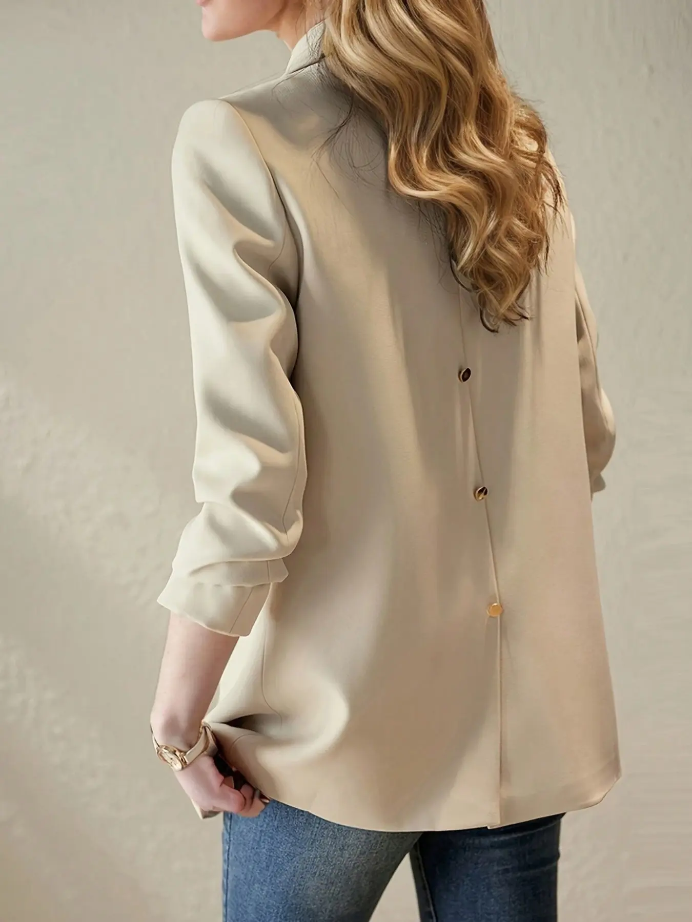 Elegant Chic Aesthetic Apricot Single Button Blazer, Long Sleeve Korean Style Loose Straight Fit Professional, Versatile Slimming Office Outerwear Top Fashion