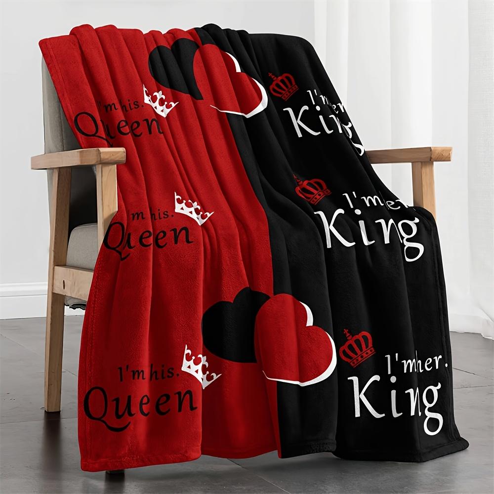 Reversible King and Queen Flannel Blanket, Soft All-Season Knitted Polyester Bedding, Machine Washable with Appliqué, Perfect for Camping, Travel, and Valentine's Day Gift,blanket plushthin quilt holiday gift