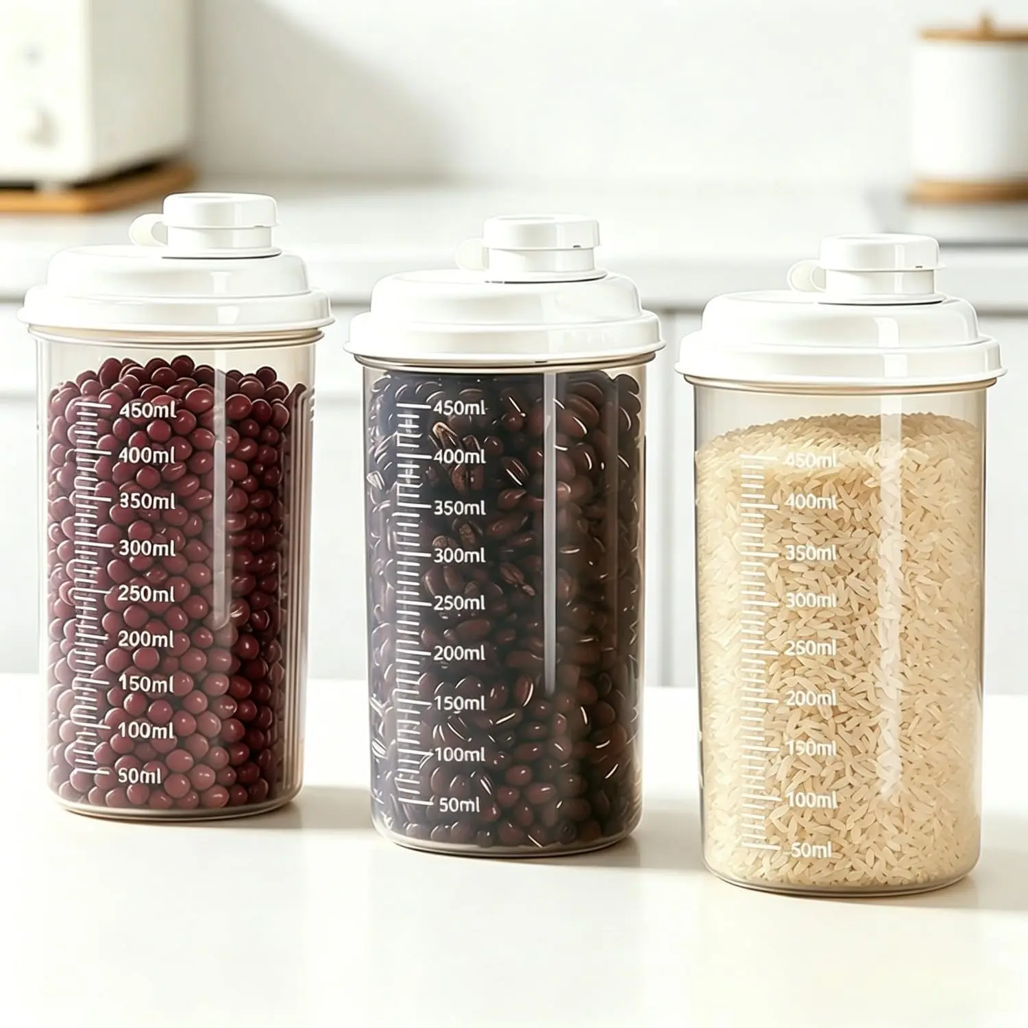3 Pack Plastic Milk Bottle with Dispenser, 16.9 OZ Reusable Juice Bottle with Leakproof Lid & Scale, Milk Container for Refrigerator Pour Spout for Juice, Coffee, Iced Tea, Beverage