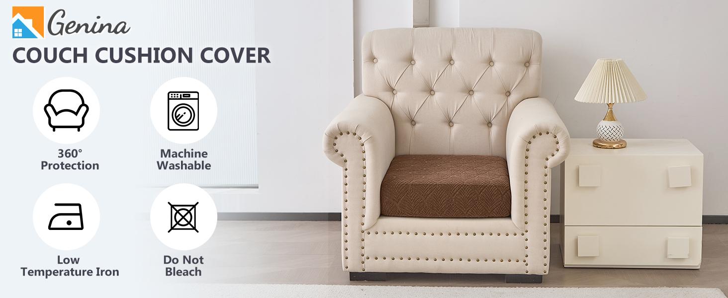 100% Waterproof Couch Cushion Covers for Pets - Stretch Sofa Seat Cover for Dogs Non Slip Sectional Couch Covers Sofa Slipcovers Washable (1 Piece, Large, Brown)