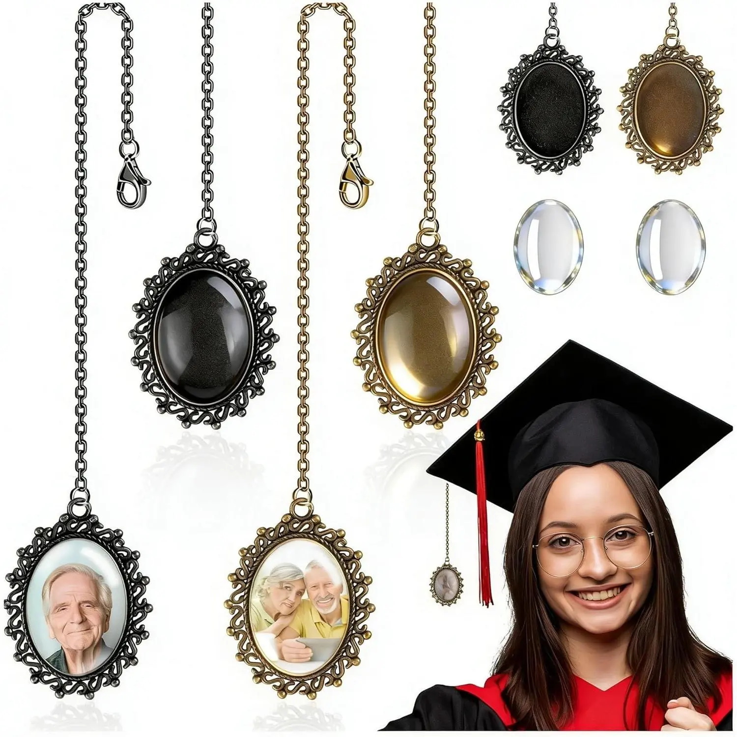 4 Pack Personalized 2026 Graduation Tassel Photo Charm Custom Memorial Tassel Charms for Graduation Cap Picture Pendant Remembrance Gift for Class of 2026 Graduates