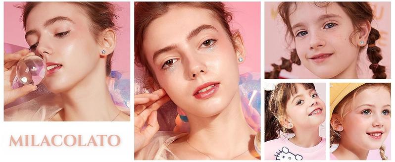 MILACOLATO 24Pairs Screw Back Earrings Stud for Girls Women Surgical Steel Hypoallergenic Cartilage Stud Earrings Tiny CZ Screwback Flat Back Stud Earrings Set Piercing Jewelry Multicolored 20G