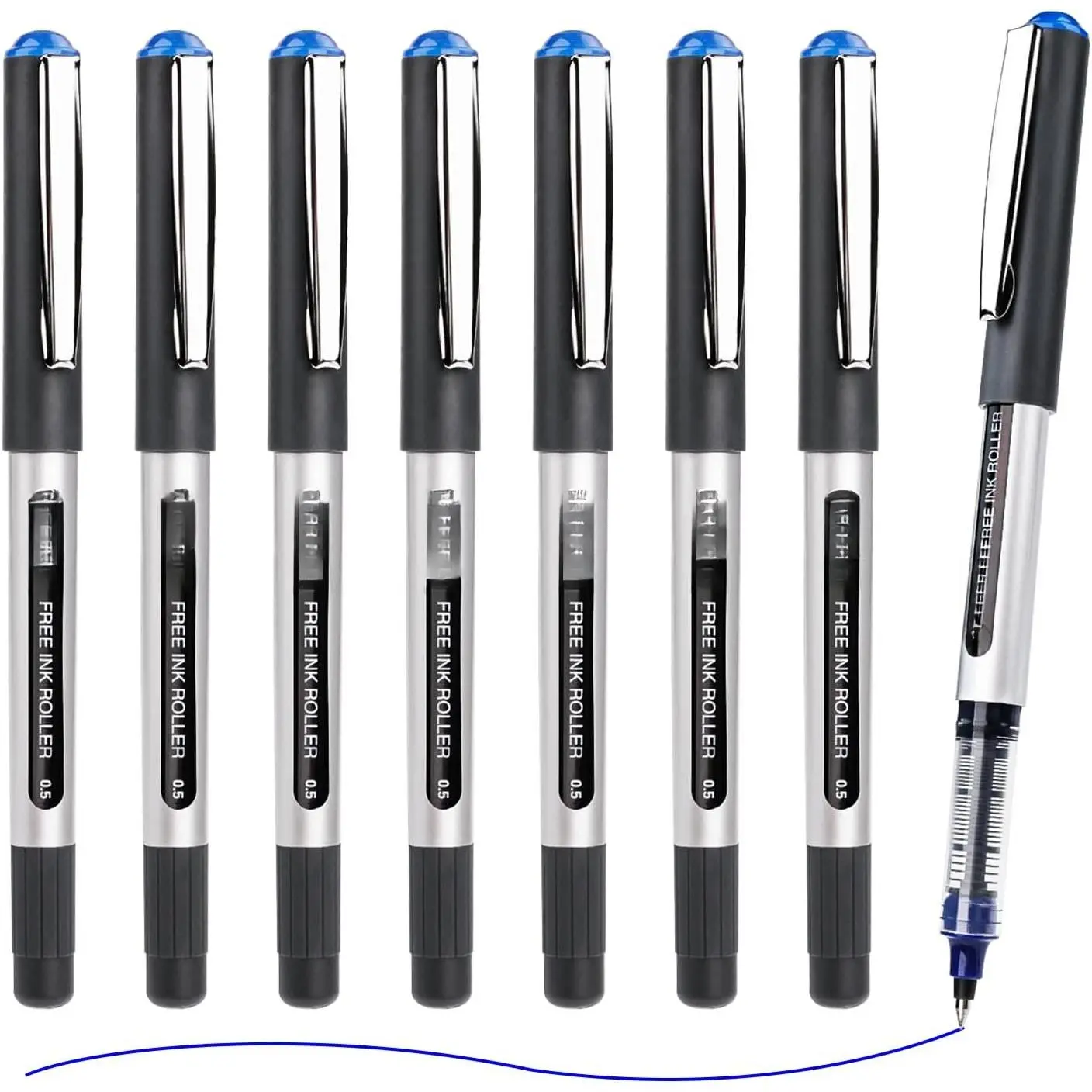 Blue Rollerball Pen Pack of 8, 0.5mm Extra Fine Point Roller Ball Pen |  to School Essential, Quick Drying, Liquid Ink Pens Fine Point Smooth Writing Pen for Journaling, Office Supplies