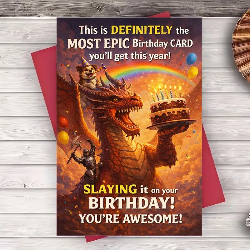 1pc Fantasy Dragon Birthday Card with Envelope, Epic Dragon Theme Greeting Card, Unique Birthday Gift for Men Friends Family, Christmas Thanksgiving Halloween New Year Holiday Present
