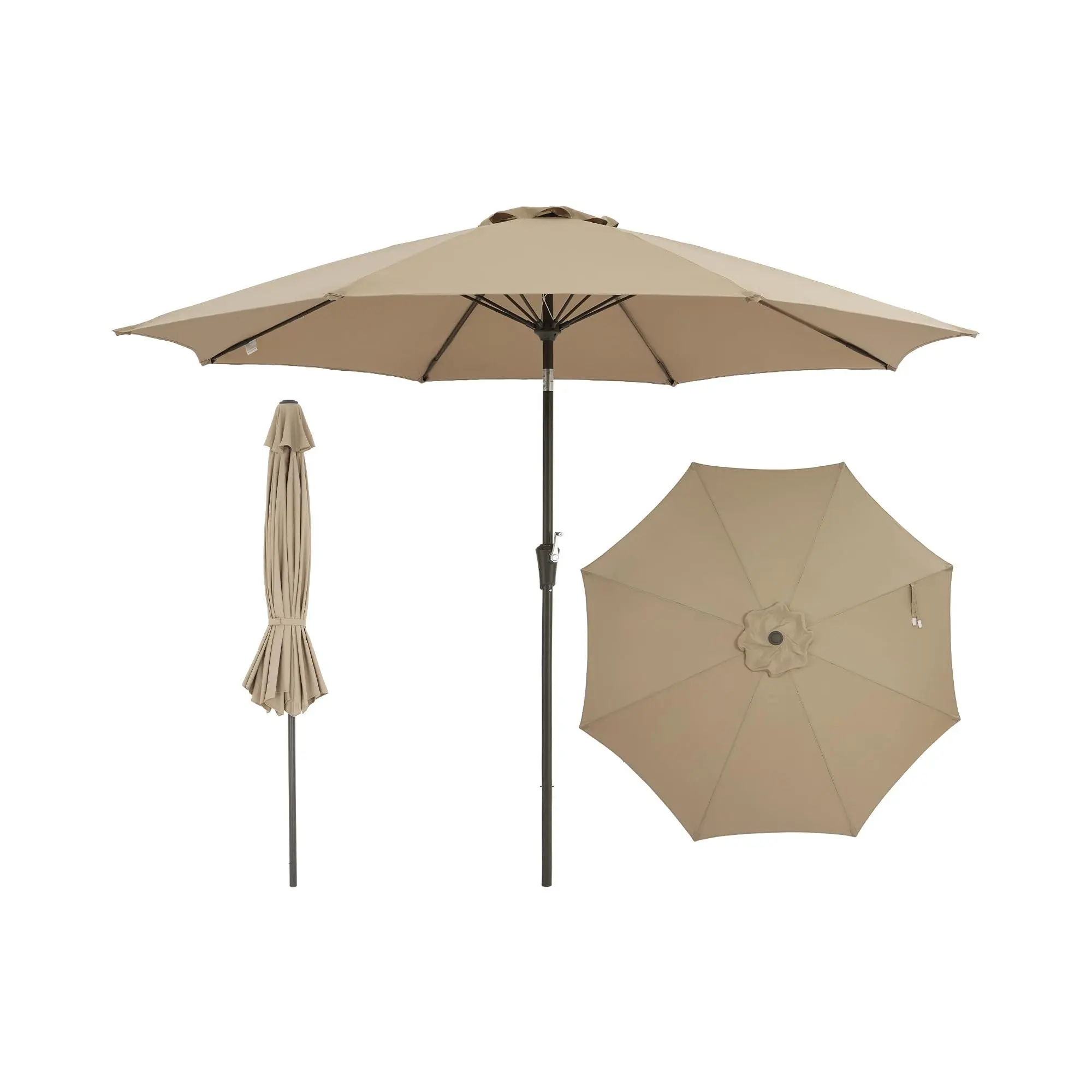 9FT Outdoor Patio Umbrella with Push Button Tilt and Crank, 8 Sturdy Ribs Market Table Umbrella for Garden, Deck and Poolside