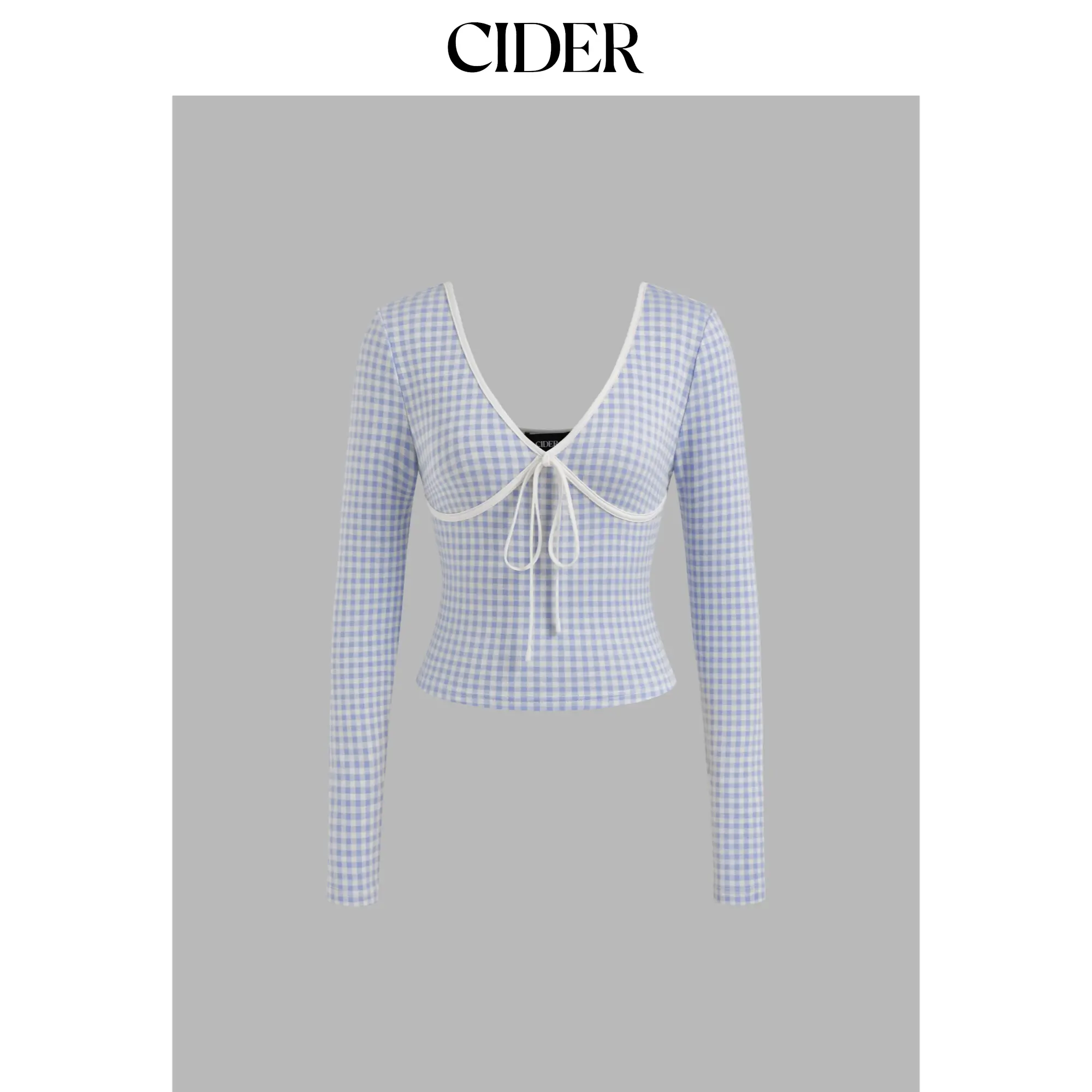 Cider [size 2-26] V-neck Gingham Knotted Long Sleeve Top SummerFinds