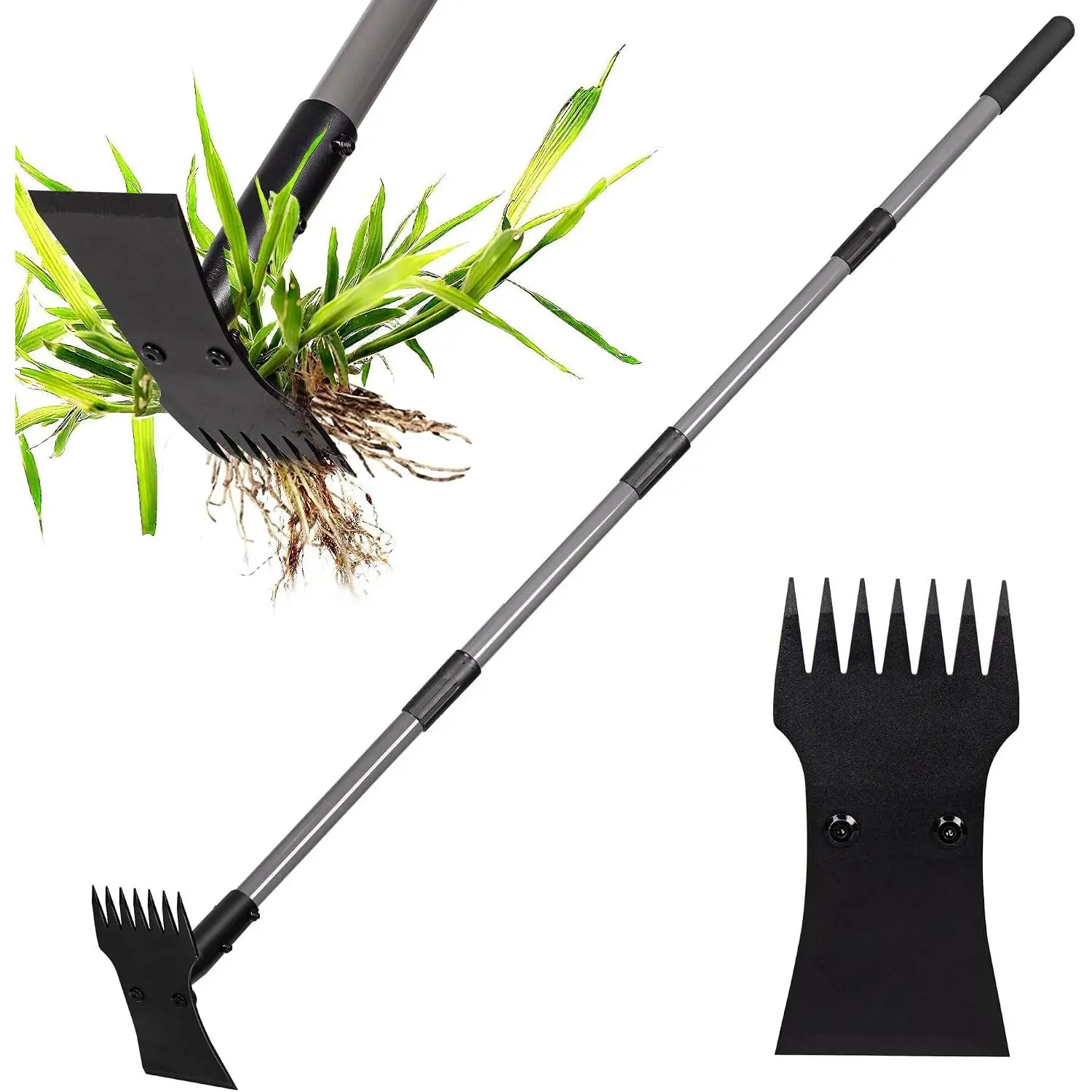 2-in-1 Weed Tool and Hoe, Long Handle Weed Rake| 3.5mm head, 64-inch handle.Ergonomic relieves back strain while removing deep-rooted weeds.
