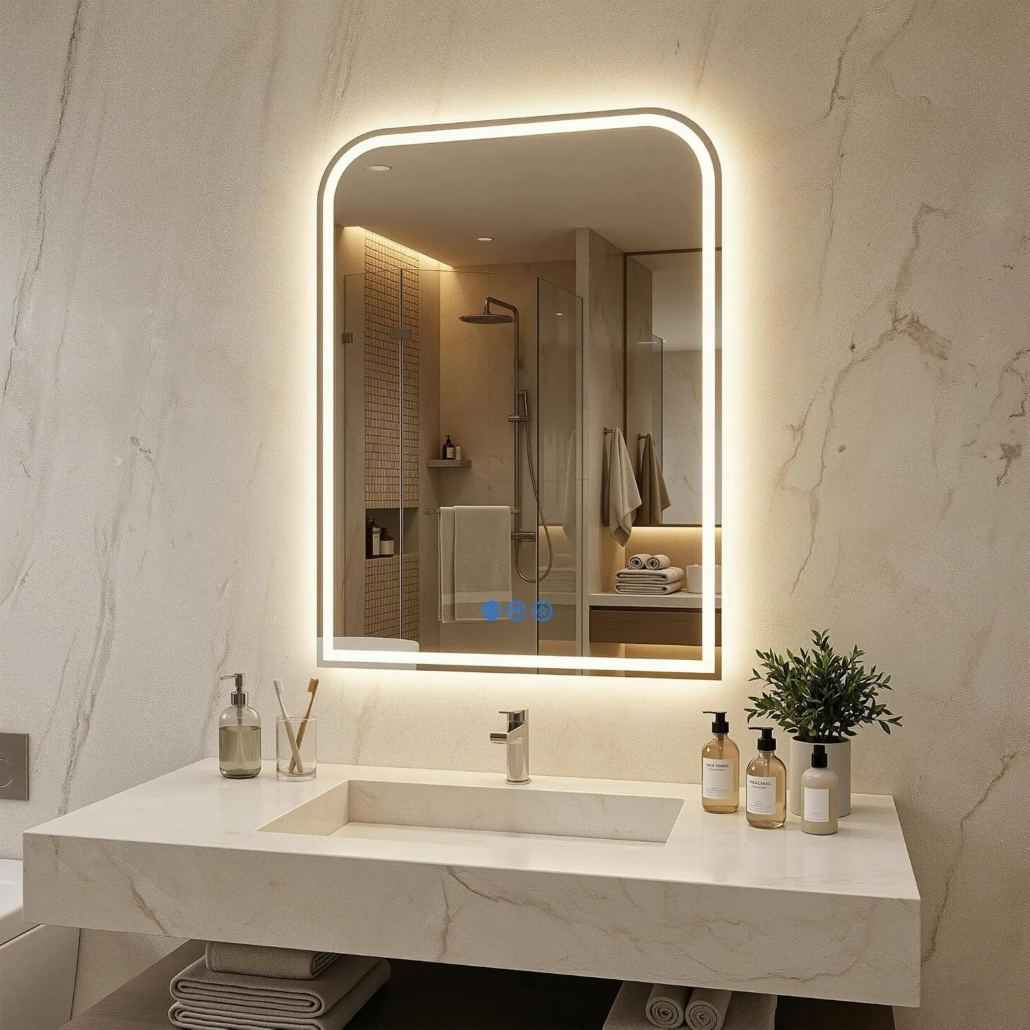 LED Bathroom Mirror 24" L x 32" W, LED Mirror with Lights for Bathroom, Lighted  Mirrors for Wall, Anti-Fog, Dimmable, Tempered Glass, Memory Function, 3 Colors, Safe Use, White