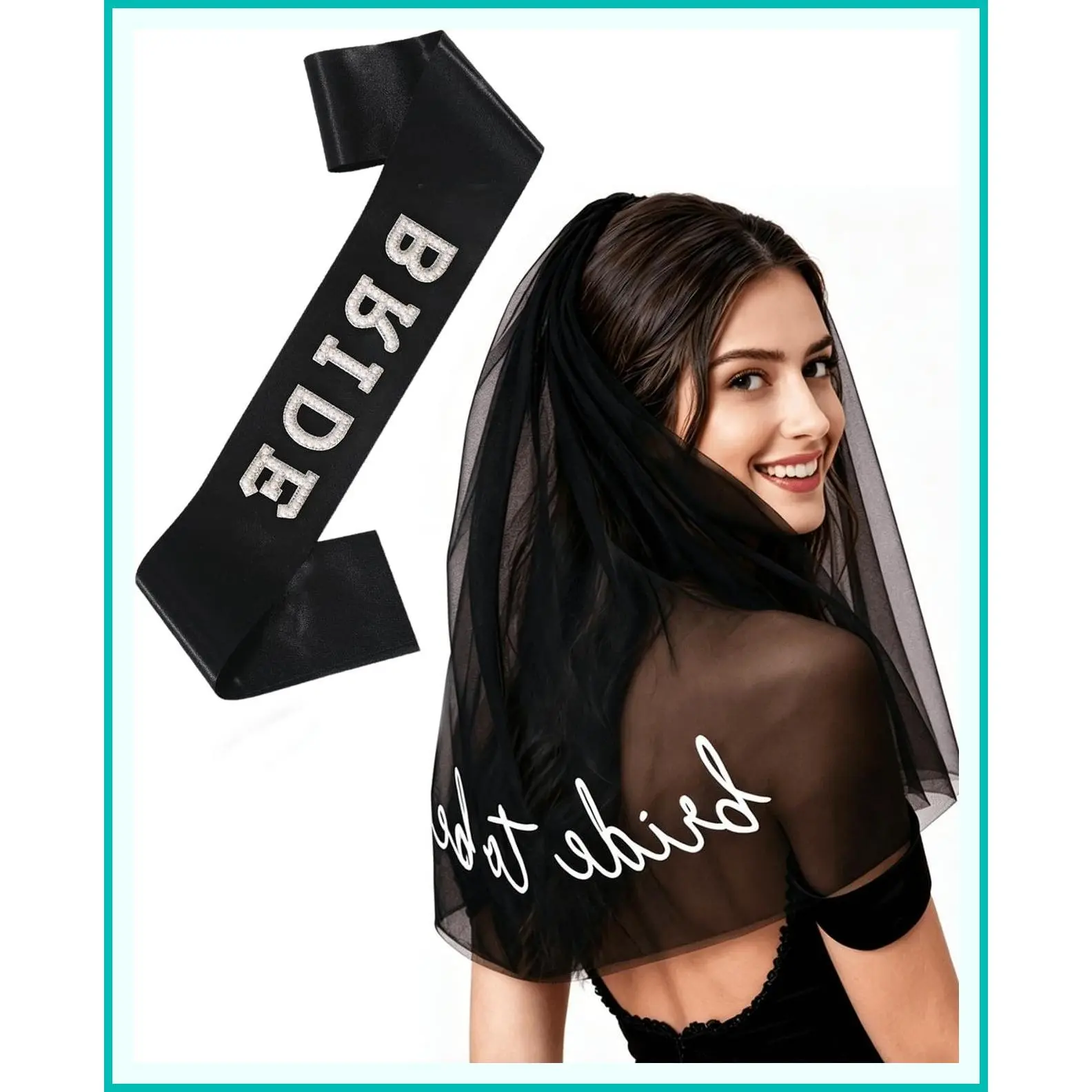 Bride to Be Black Veil and Sash Set - Bachelorette Party Favor, Bridal Shower Gift, Wedding Accessories for Women