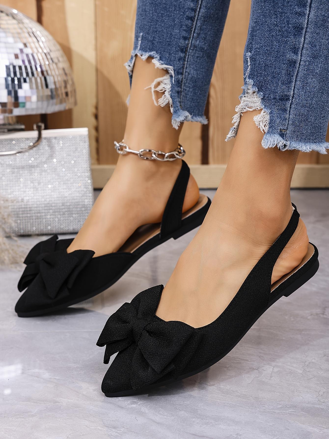 Summer Women's Fashionable Butterfly Flower Decorated Flat Sandals with Pointed Toe, Ankle Strap, And Adjustable Heel - Black Casual Shoes, Women Shoes