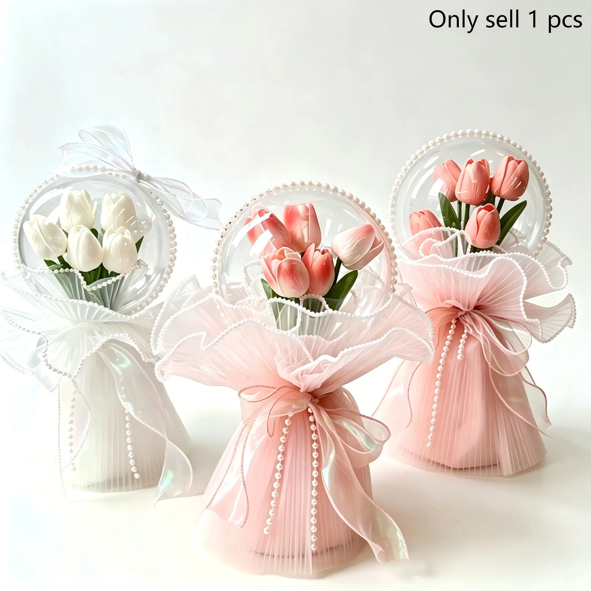 Faux Tulip Bubble Balloon Bouquet with Gift Bag & Greeting Card, Aesthetic Desk Home Decor, Holiday Birthday Mother’s Day Graduation Anniversary Gift for Women, Mom, Girlfriend, Friends