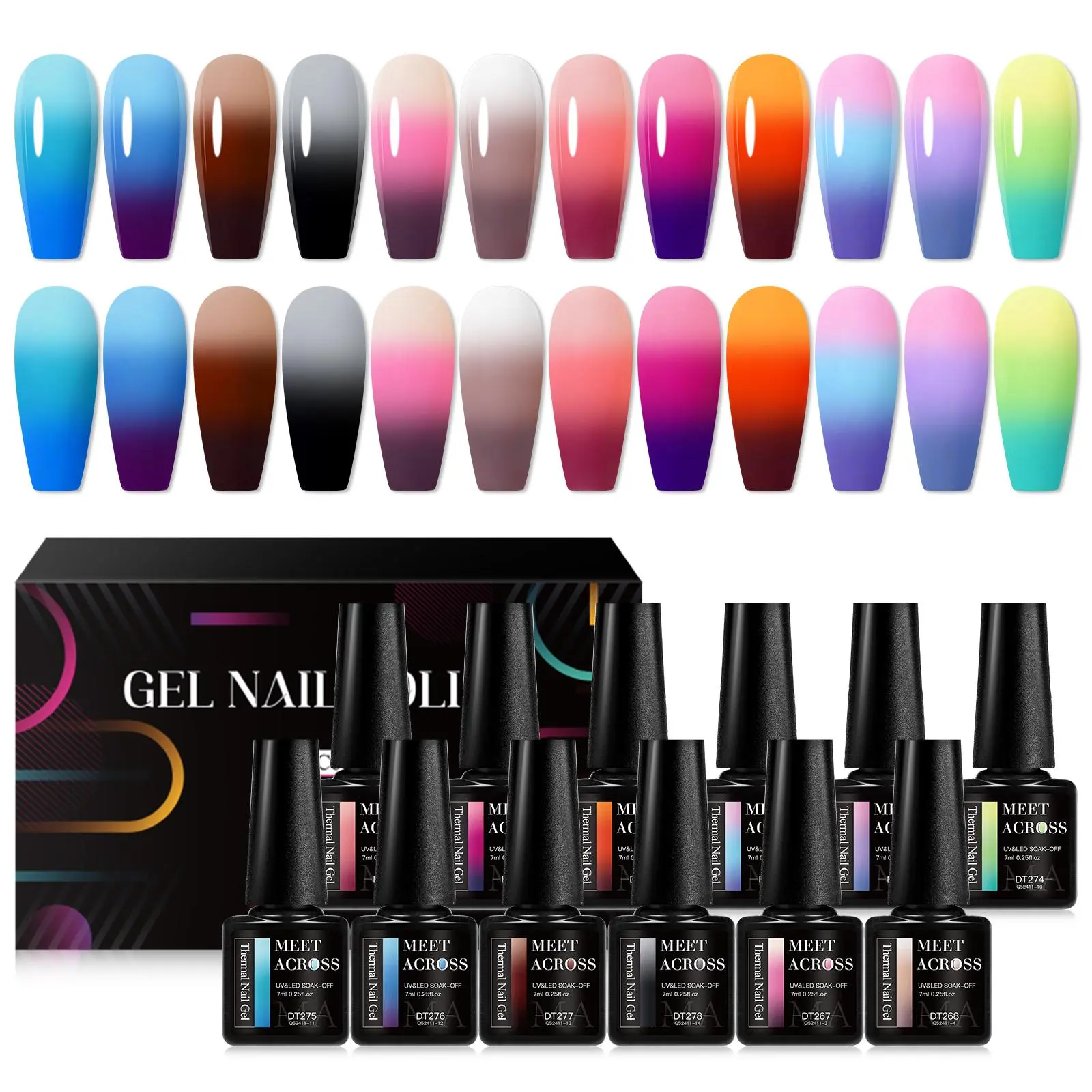 Aurora Thermal Gel Nail Polish Set, 12pcs/set Gradient Temperature Changing Semi Permanent Nail Art Gel Varnish, Nail Art Products for Women & Girls
