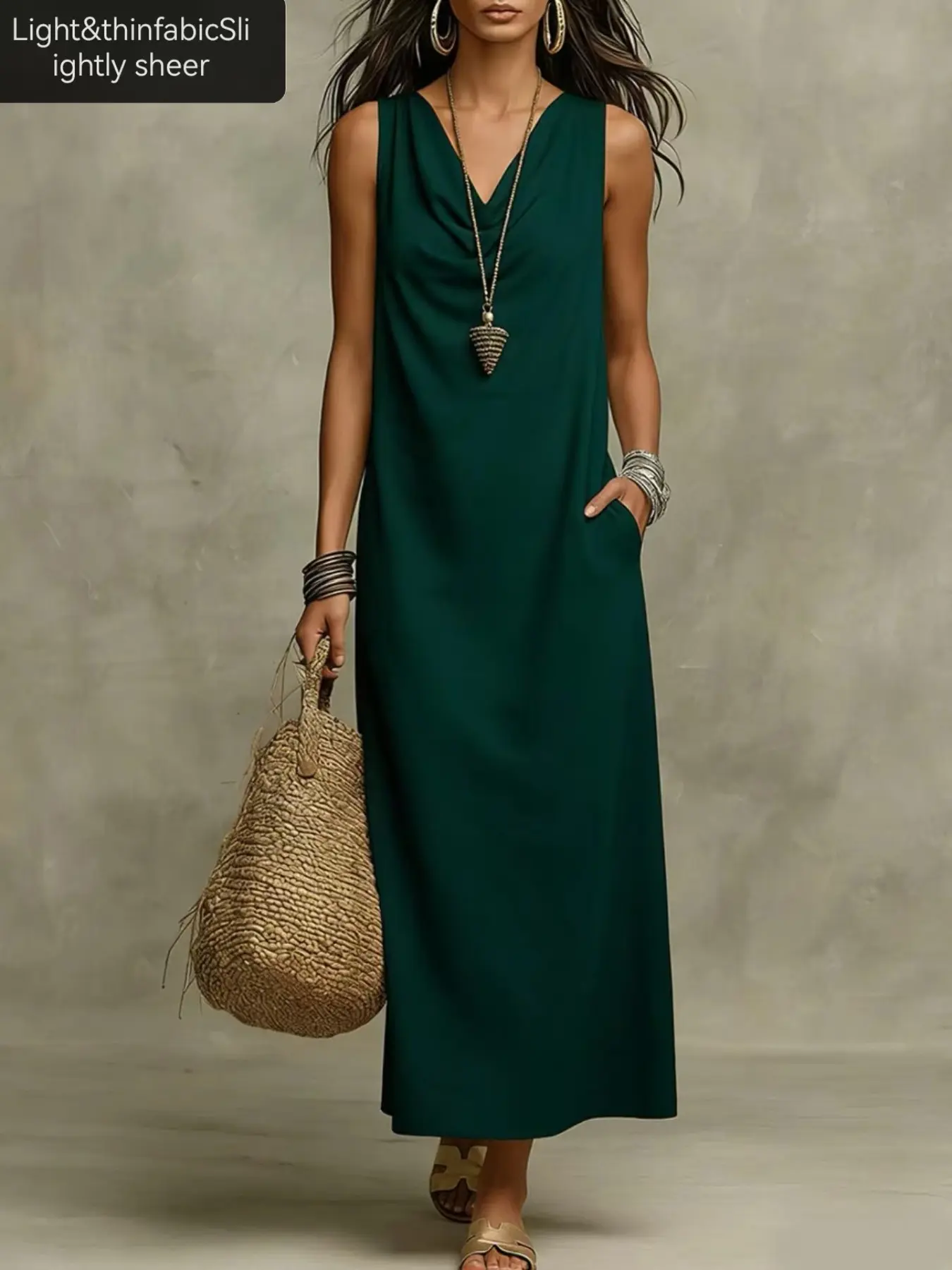 Summer New Arrival Women's Beach Vacation Style Dress, Casual Versatile Elegant Chic Fashion Sleeveless Loose Backless Top Dress
