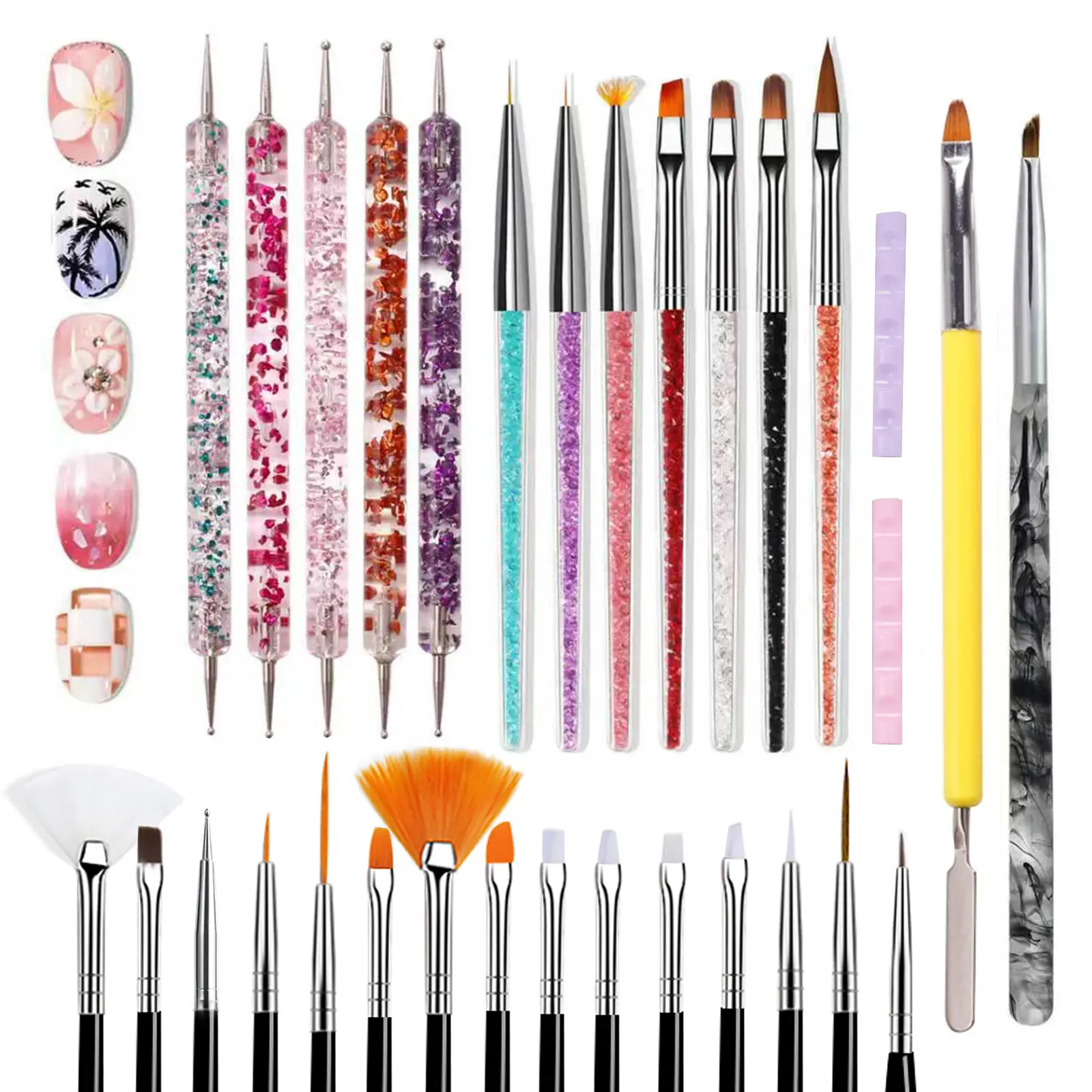 31pcs Nail Art Brushes Tools Set Manicure Dotting Tools for Gel Polish | Dust Brush,Striping Brushes for Long Lines, Drawing Pen Design supply
