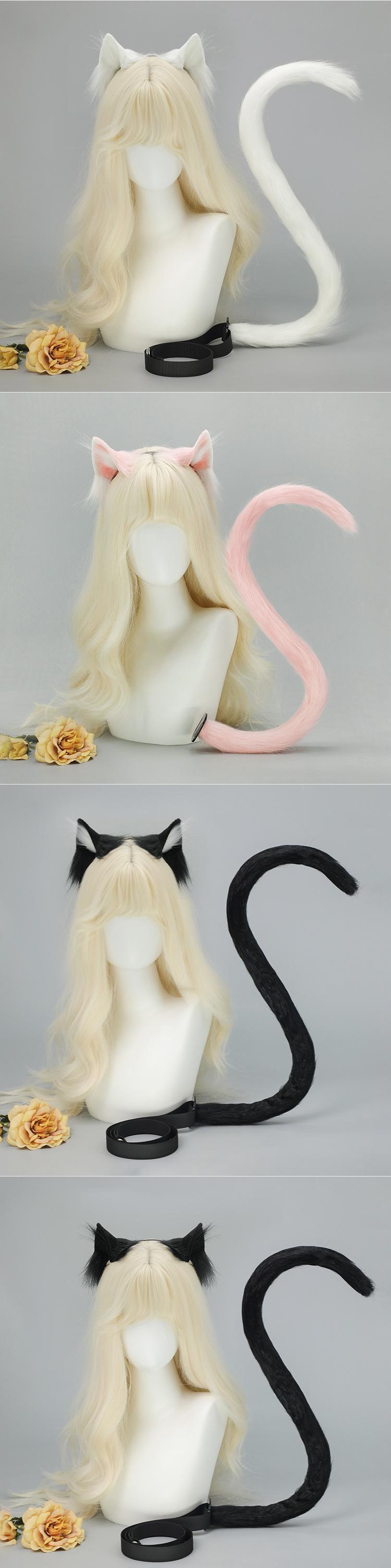 Simulation Animal Ear Cat  Headband Handmade Plush Cos  Props Comic-Con Headdress Cat  Tail Set