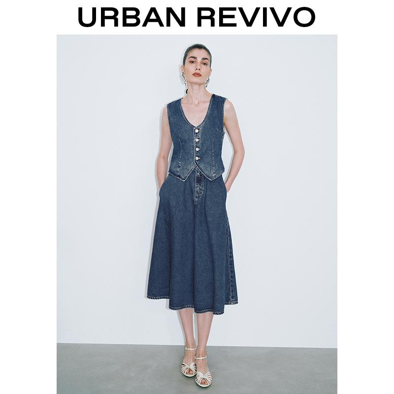 URBAN REVIVO Summer New Women's Retro Casual Denim Dress - UIG850016 springtok