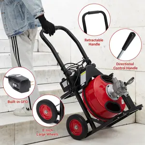 Garvee Heavy Duty Electric Drain Cleaner Machine – 100Ft x 3/8" Sewer Snake Auger – 370W Motor, Auto-Feed, Air-Activated Foot Switch, 8 Cutter Heads – Fits 1"-4" Pipes – Perfect for Home & Commercial Plumbing
