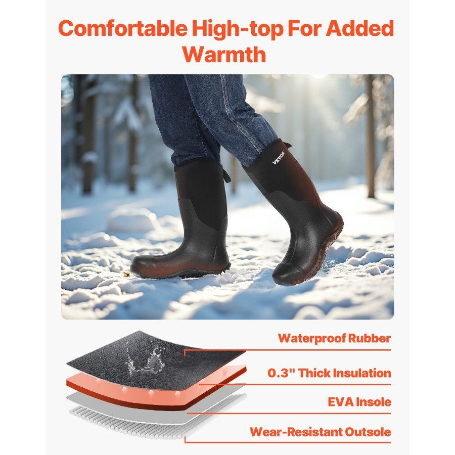 VEVOR Men's Steel Toe Rubber Boots, Protective Footwear, Waterproof Rain Fishing Boots, Outdoor Non-Slip Work Shoes, Lightweight and Durable, for Manufacturing, Construction, Farming, Size 12 US