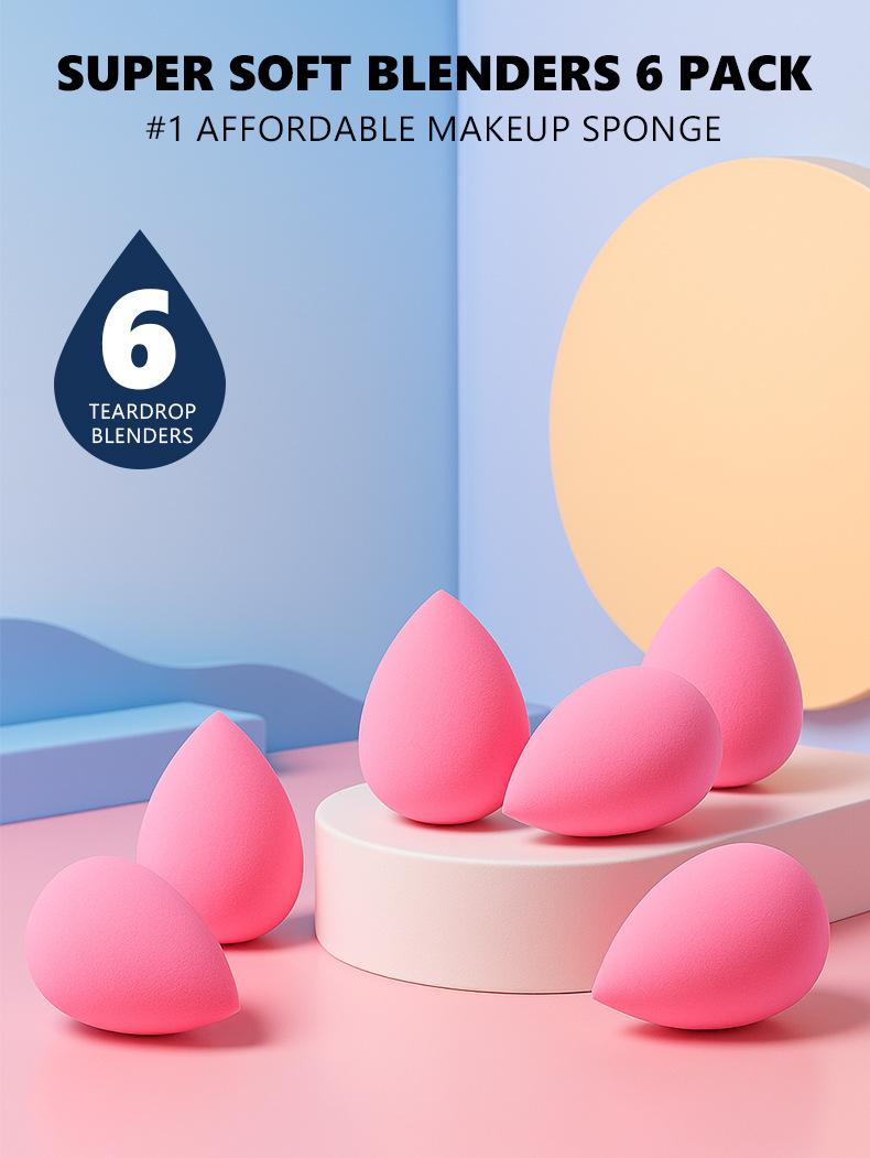 6-piece set of teardrop-shaped makeup sponges,for powder, cream and liquid, super soft wonder beauty cosmetic