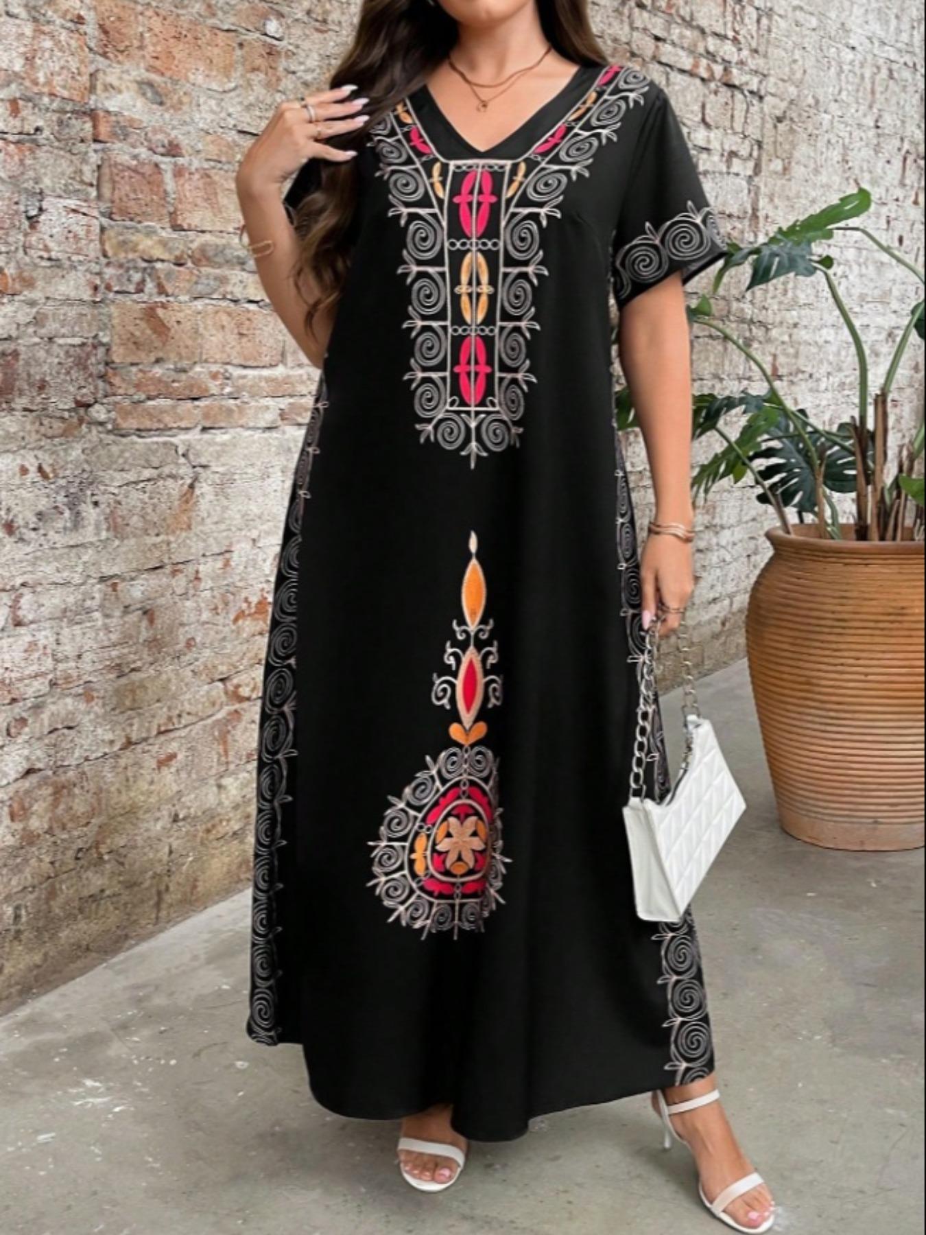 Plus Size Muslim Fashionable V Neck Long Dress with PrintedDesian,Stylish  Maxi Dress for Every Occasion,Comfortable and Trendy Women Apparel, Plus  Size Dresses - TikTok Shop