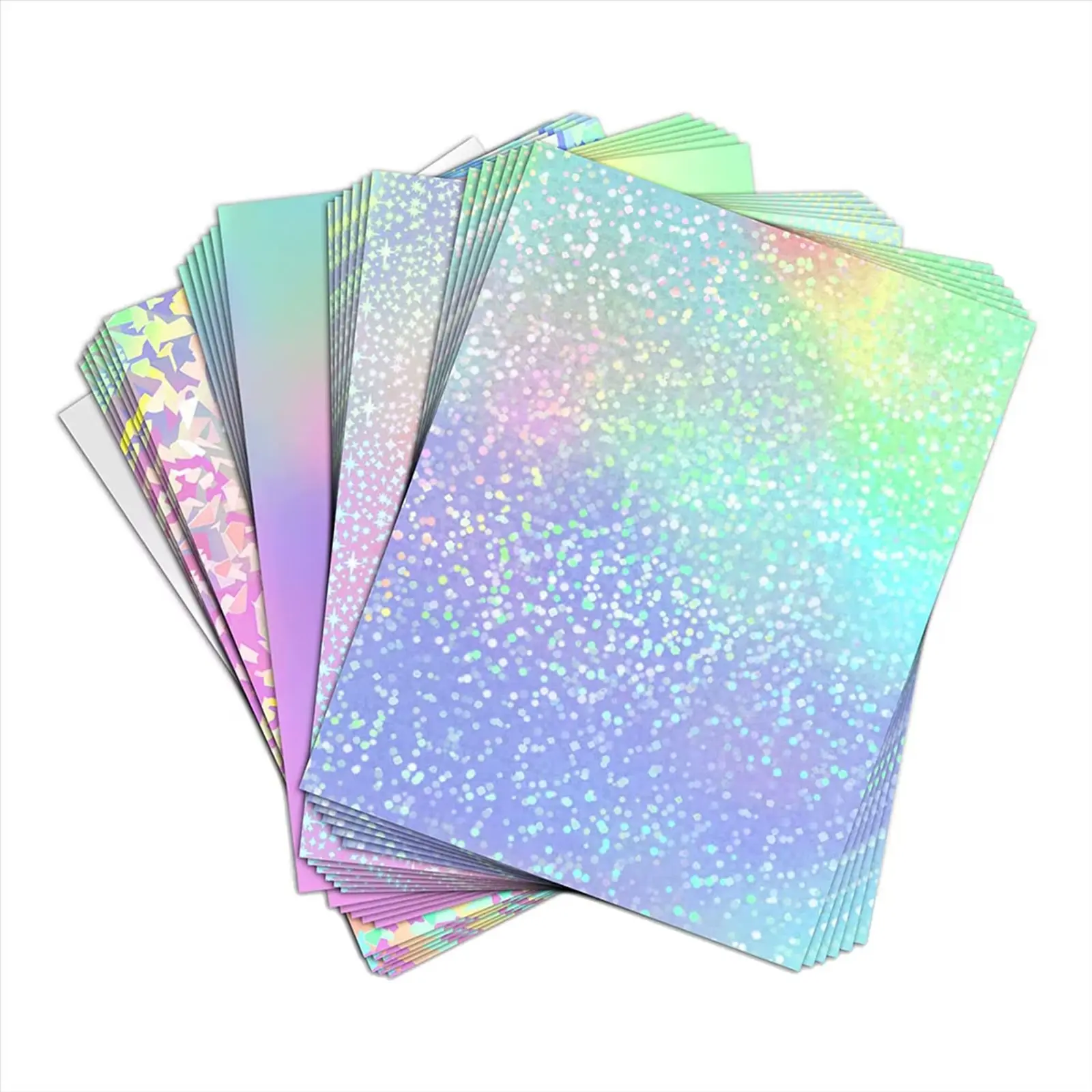 20 Sheets A4 Holographic Laminate Sheets, 4 Styles Mixed, Clear Self-Adhesive Sticker Paper, Gem, Spot, Rainbow, Patterns