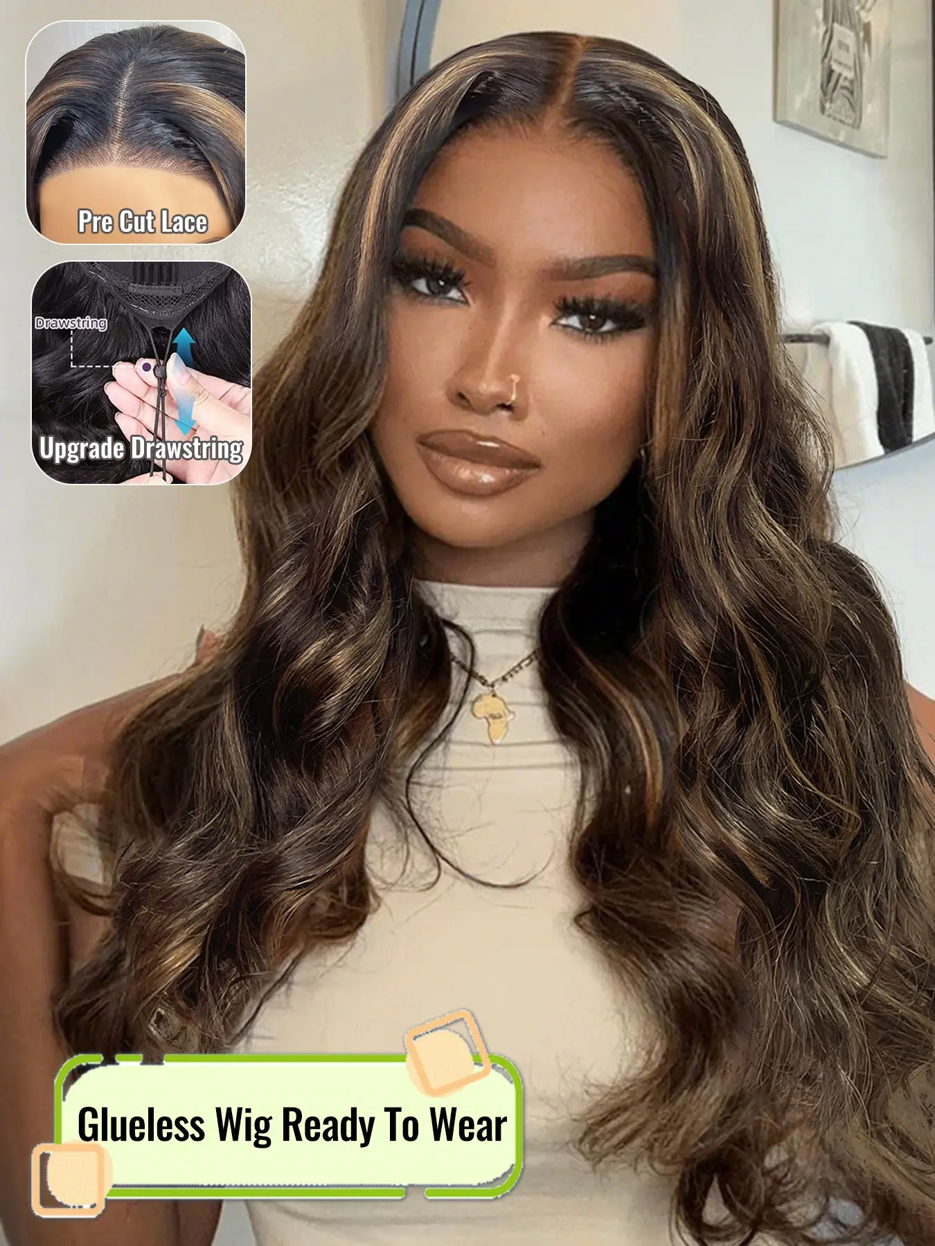 Real Human Hair glueless Loose Body Wig, 5*5 inch Lace Closure Mixed Color No Glue Design, Natural Volume, Suitable for Women