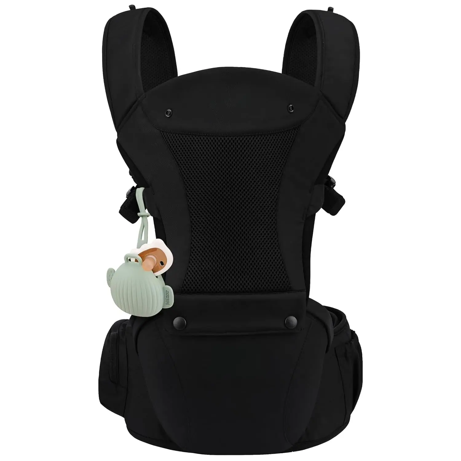 Adjustable Baby Hip Seat Carrier, All-Position Breathable Mesh Design for 0-36 Months, with Head Hood, 3 Teething Pads, Waist Extender, Storage Bag & Pacifier Case, Black, 0 - 3 Months