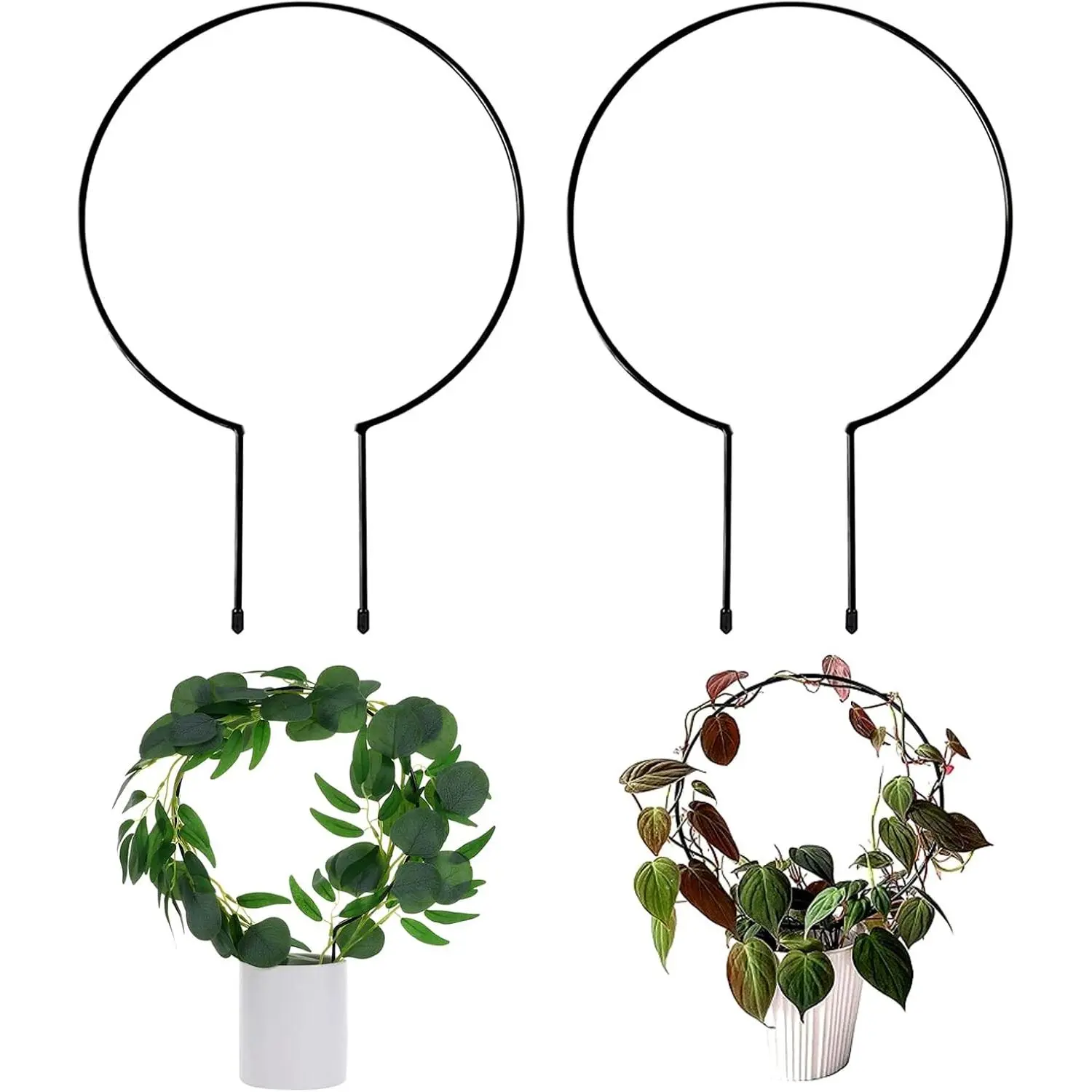 2 Pack Garden Trellis for Climbing , 13 inches Rust-Proof Iron Metal  Support with Black Rust Proof Coating for Decorative Potted Climbing Vines and  (Round) 0302-1
