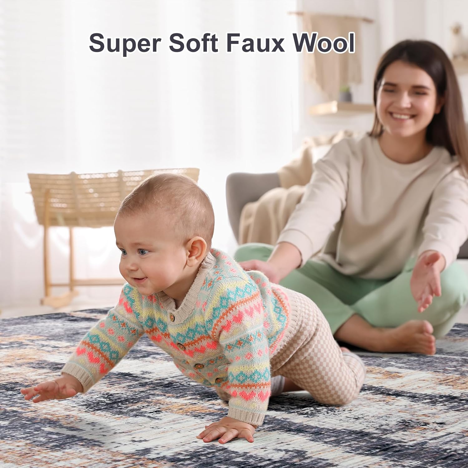 8x10 Large Area Rugs for Living Room, Machine Washable Rug, Soft Modern Abstract Rug for Bedroom, Stain Resistant Non Slip Low Pile Foldable Carpet for Dining Room Dorm Decor, Grey, Brown, Blue,4x6, 5x7, 6x9, 8x10 Feet