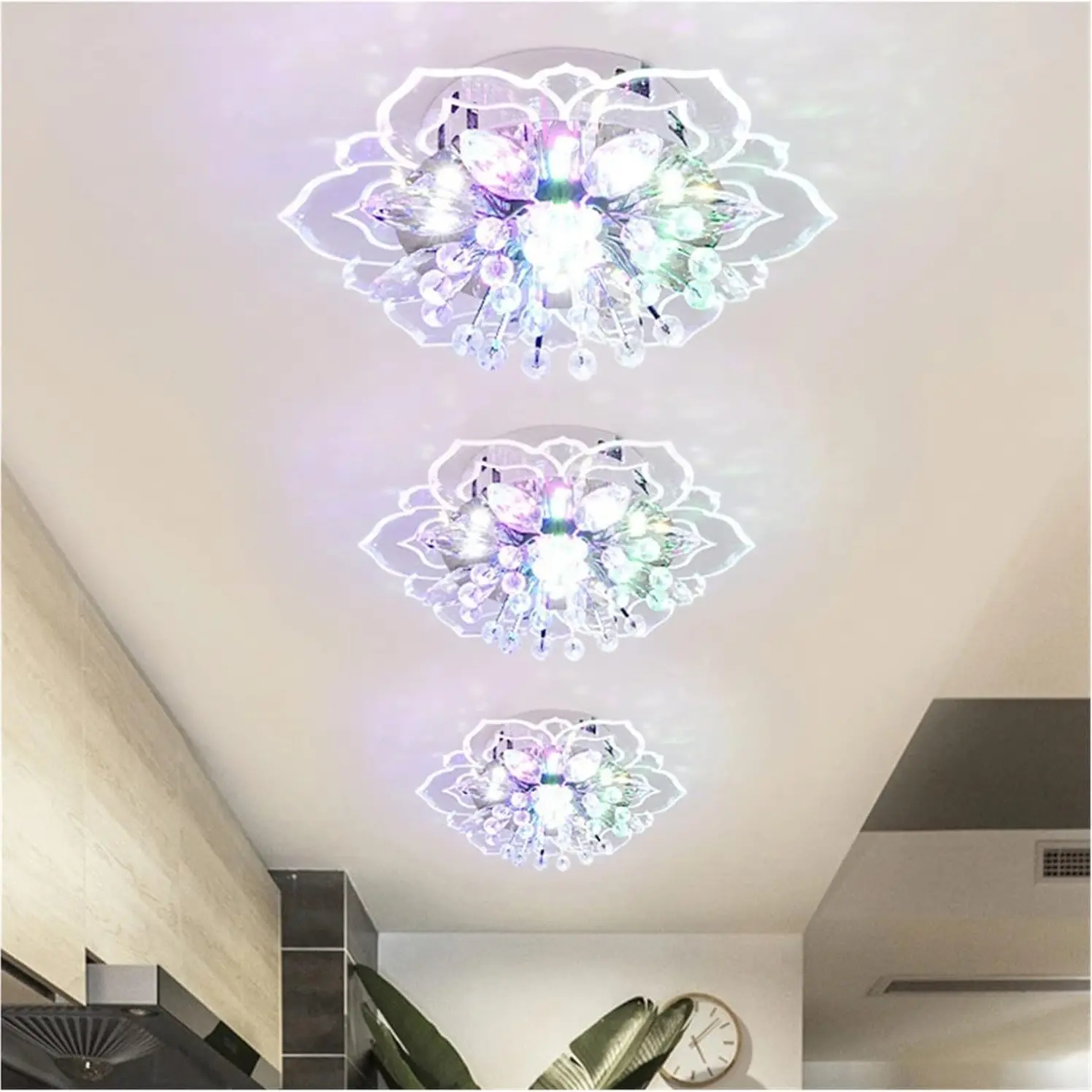 LED Ceiling Light, Crystal Small Hallway Lamp, Decorative Lamp, 9w Kitchen Light, Modern Embedded Ceiling Light, Bedroom Light, Geometric Flower Design, 7.48 Inches Diameter