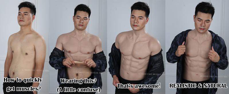 Silicone Muscle Suit for Men - Realistic Chest Plate KUMIHO Fake Abs Oil-Free Muscle HoodieStretchable Coy & splaHalloween Costume Skin-Friendly Fits Transgender & Daily Wear Formal & Matching Tops