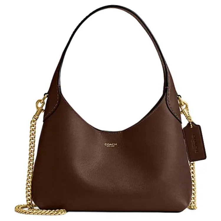 COACH Brooklyn 23 Leather Crossbody Shoulder Handbag for Women, Magnetic Logo Closure, Mini Style, Maple Color