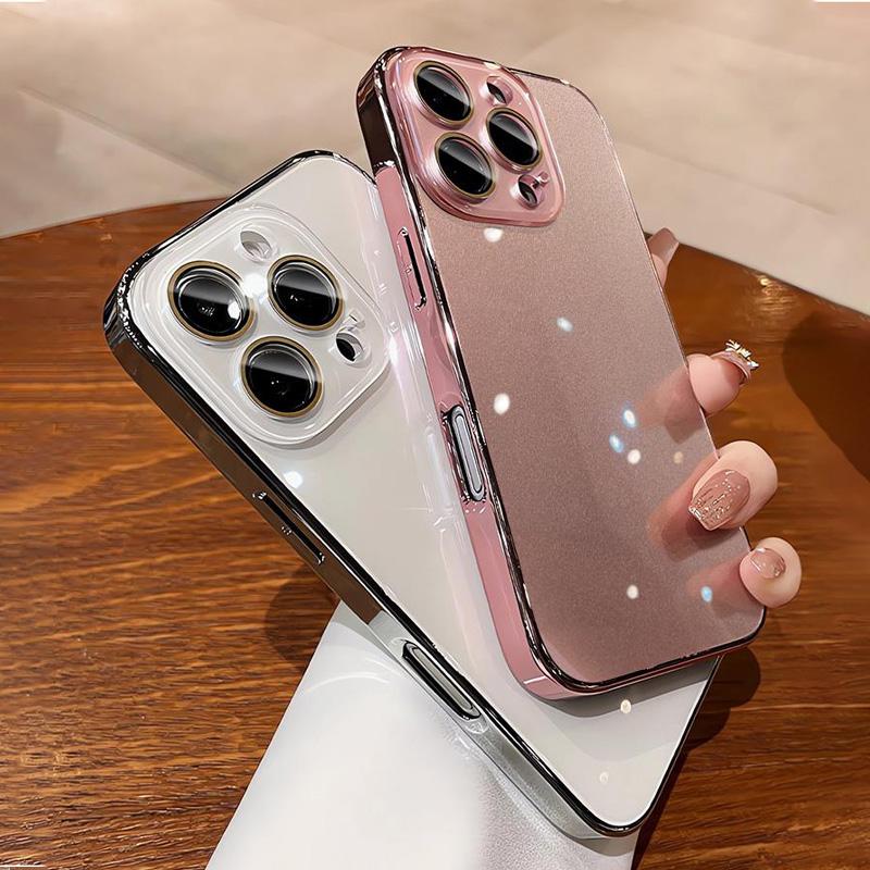 Ice-Cool Glass Phone Case for iPhone 17/16/15/14/13/12/11 Pro Max, Full-Body Protective Shockproof Silicone Cover with Lens Protection, Simple Pure-Color Design for Men and Women