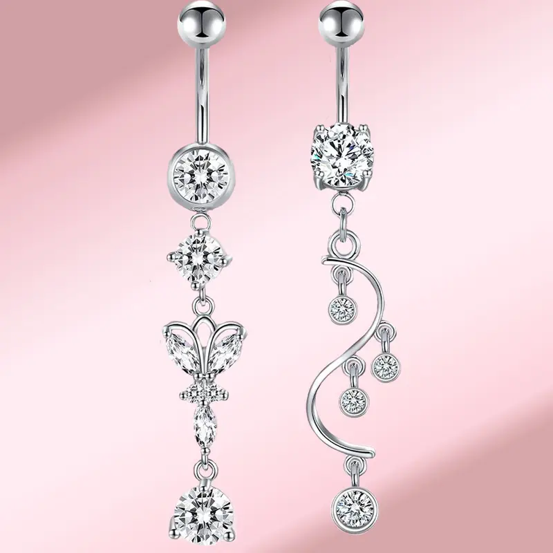 Stainless Steel Belly Button Ring, Navel Piercing Jewelry, Fashionable Heart & Flower Design Belly Piercing Ring, Body Piercing Jewelry for Women & Girls, Trendy All-match & Exquisite Jewelry for Birthday Gift, Body Jewellery