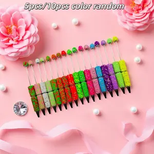 5pcs/10pcs Fluorescent Diamond DIY Bead Pens, Macaron Bright Colors, Standard 1.0mm Nib, Creative Craft Pens, Pen Set, Beaded Pens, Office Learning Writing Supplies