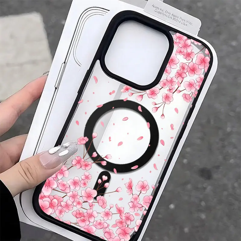 Pink Cherry Blossom Phone Case, Soft Watercolor Floral Style for iPhone 17 16 15 14 13 12 11 Plus Pro Max, Gentle Daily Decor Gift