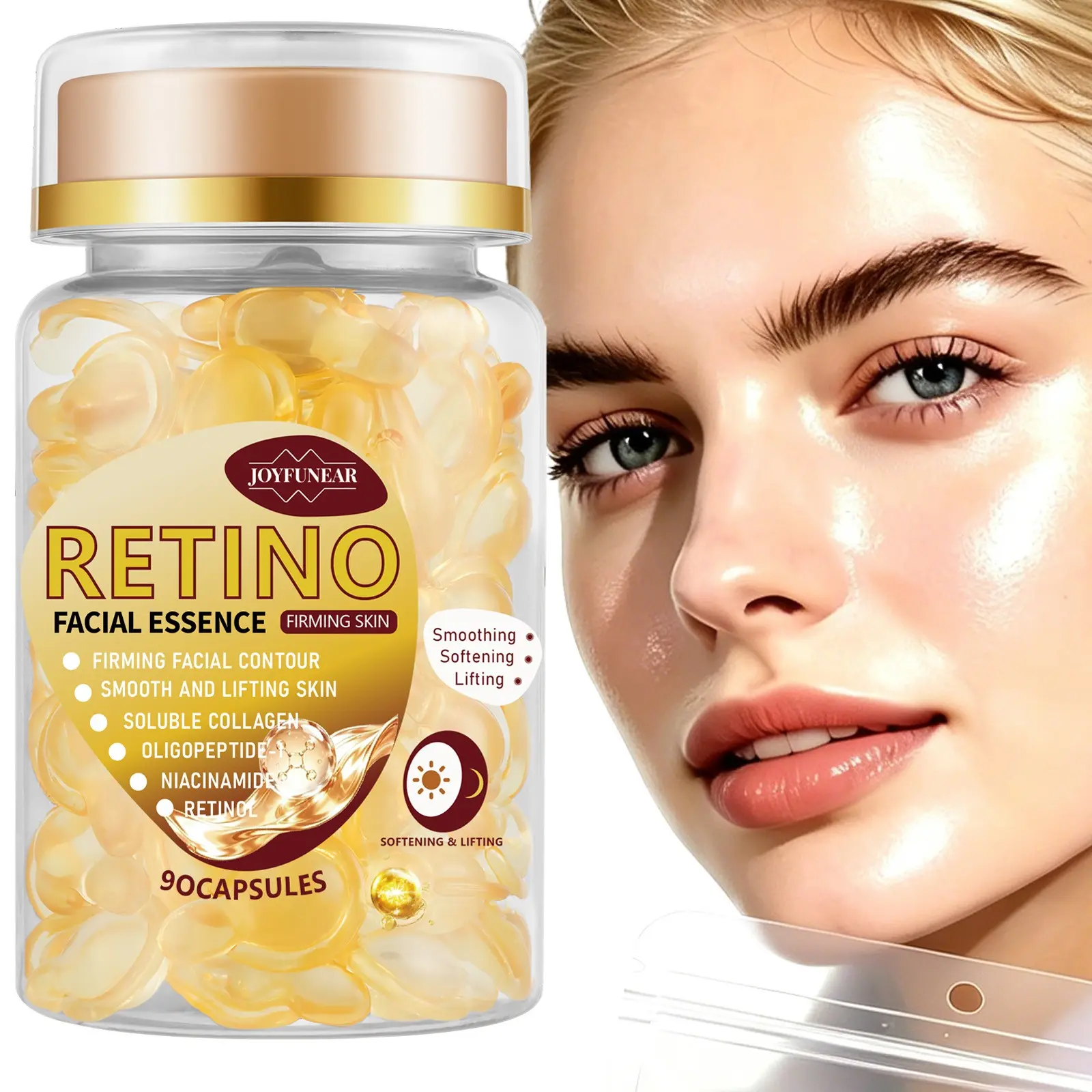 90 Capsules Retinol Face Serum with Collagen and Niacinamide, Tighten Facial Contours, Smooth and Firm Skin, Softening and Lifting Effects