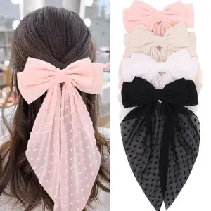 4Pcs Chiffon Hair Bows  Women Big French Bows Hair Clips  Girls Hair Accessories Barrettes Metal Clips Bowknot Aesthetic