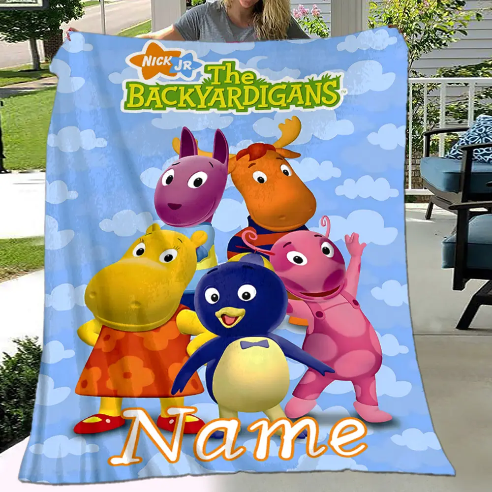 Custom Name The Backyardigans Cartoon Fleece Throw Blanket, Ultra Soft All Season Sofa Nap Camping Office Car Travel Blanket, Cute Nick Jr Kids Character Decor Blanket for Toddler Birthday Holiday Gift